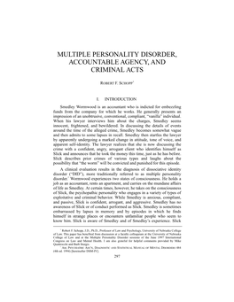 Multiple Personality Disorder, Accountable Agency, and Criminal Acts