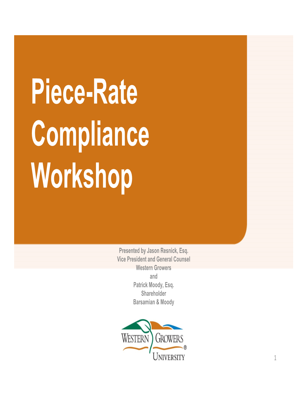 Piece-Rate Compliance Workshop
