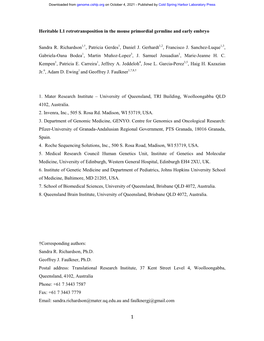 Heritable L1 Retrotransposition in the Mouse Primordial Germline and Early Embryo