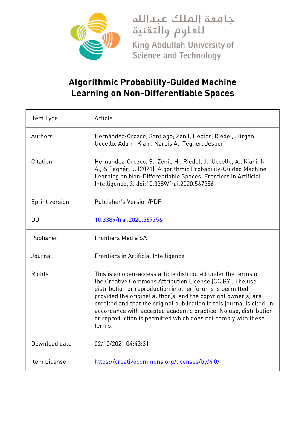 Algorithmic Probability-Guided Machine Learning on Non-Differentiable Spaces