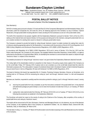 POSTAL BALLOT NOTICE (Pursuant to Section 110 of the Companies Act, 2013)