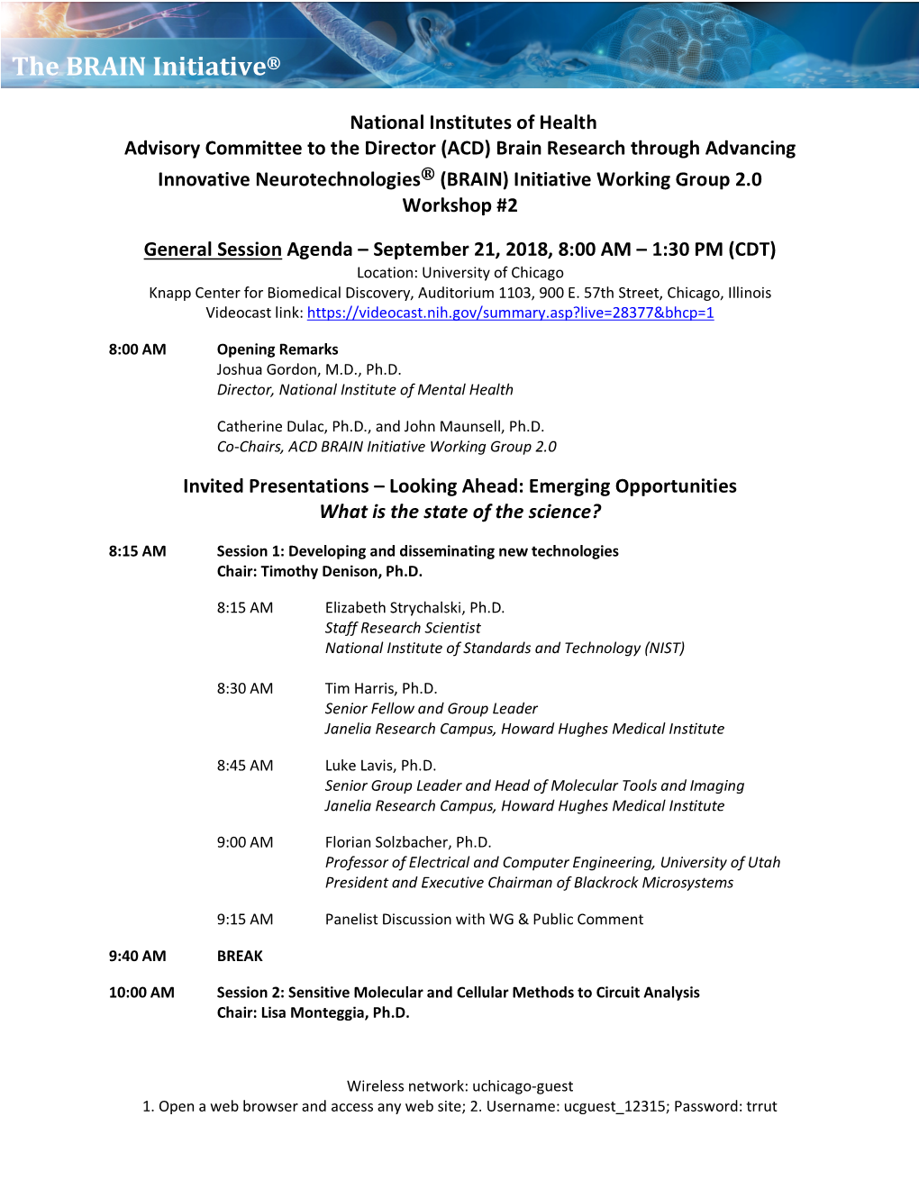 NIH ACD BRAIN Initiative Workshop 2 Agenda OPEN September 18