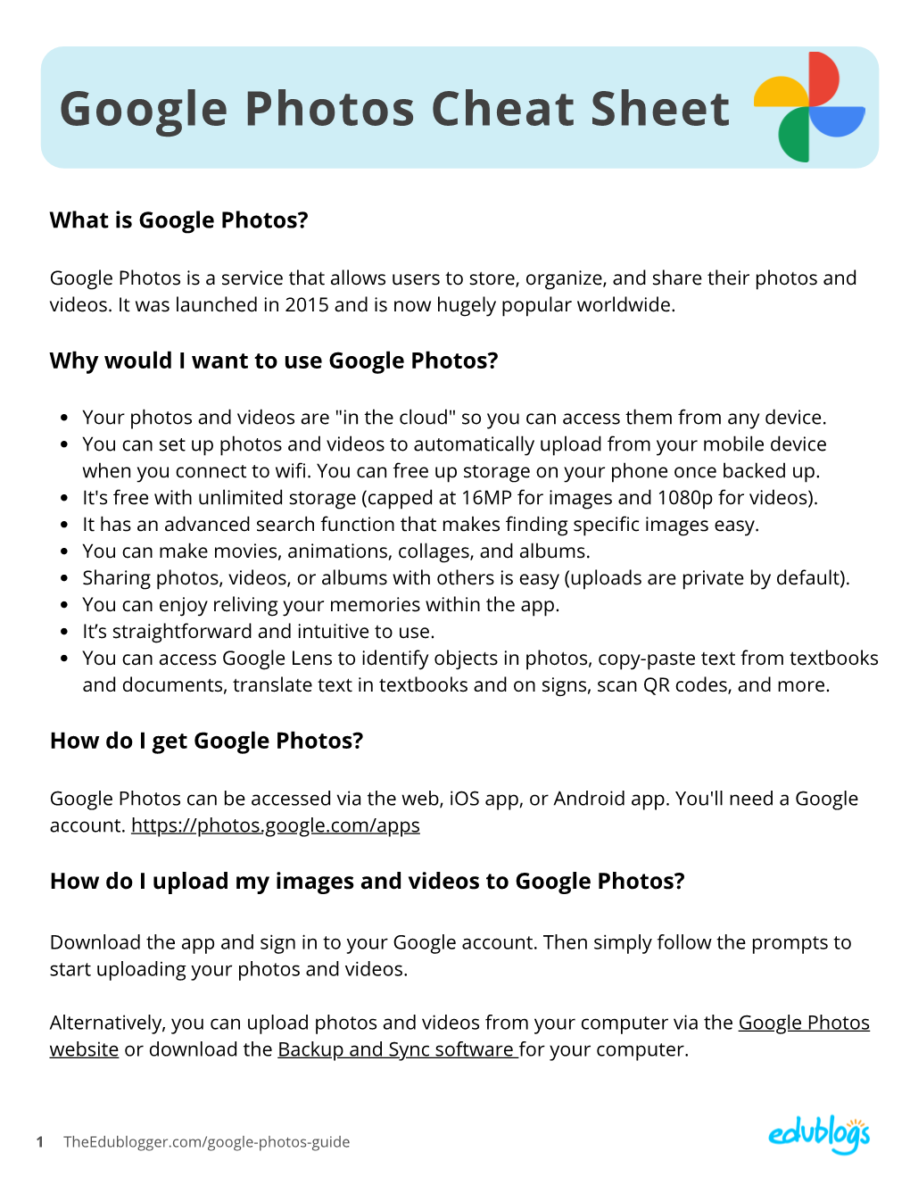 Google Photos Cheat Sheet