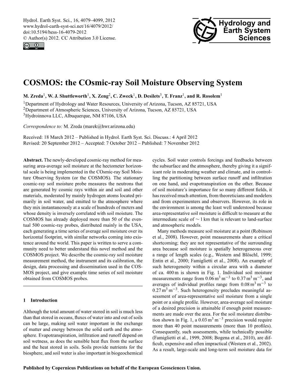 The Cosmic-Ray Soil Moisture Observing System