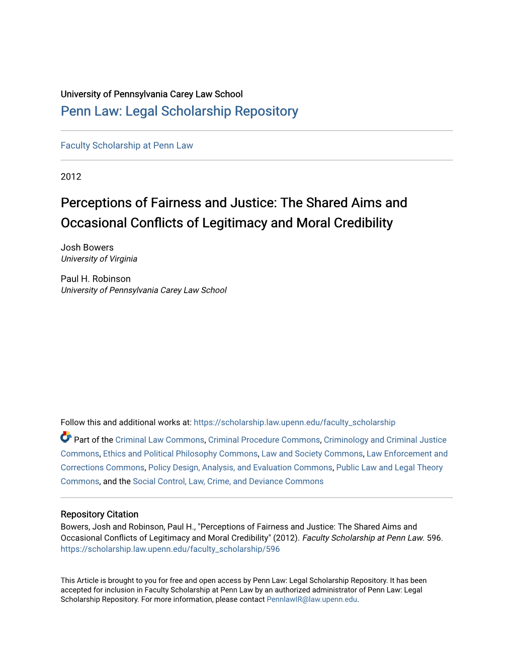 Perceptions of Fairness and Justice: the Shared Aims and Occasional Conflicts of Legitimacy and Moral Credibility