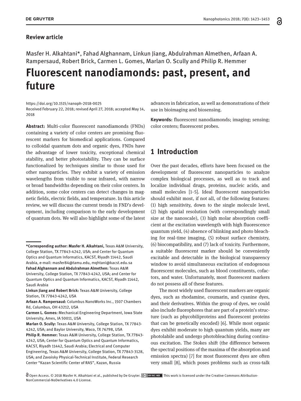 Fluorescent Nanodiamonds: Past, Present, and Future