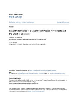 Larval Performance of a Major Forest Pest on Novel Hosts and the Effect of Stressors