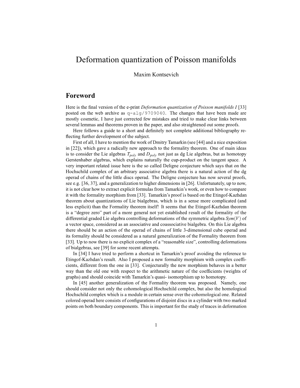 Deformation Quantization of Poisson Manifolds