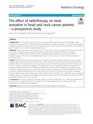 The Effect of Radiotherapy on Taste Sensation in Head and Neck Cancer