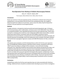 Post-Operative Fever Workup in Pediatric Neurosurgery Patients