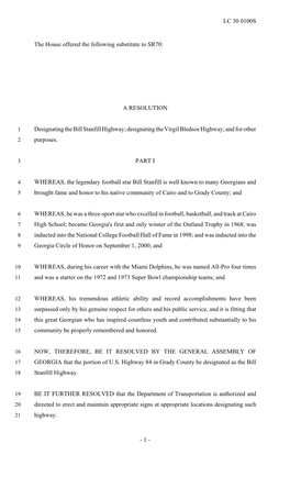 A RESOLUTION Designating the Bill Stanfill Highway