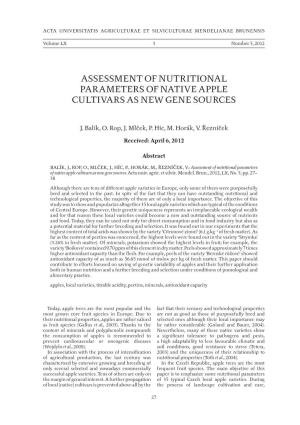 Assessment of Nutritional Parameters of Native Apple