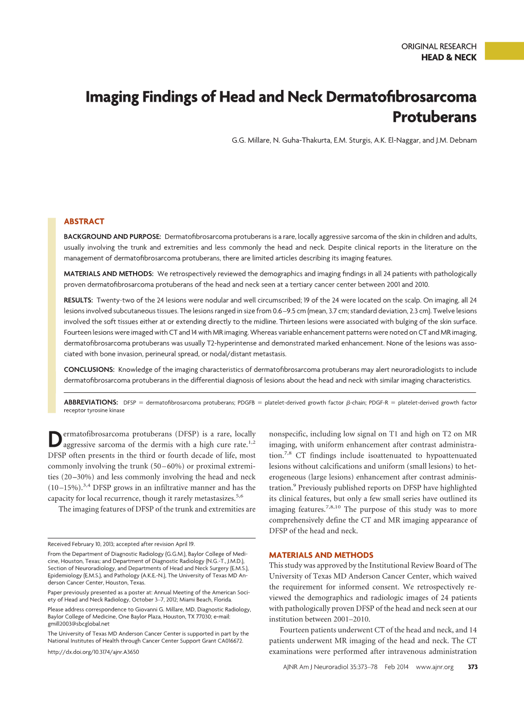 Imaging Findings of Head and Neck Dermatofibrosarcoma Protuberans