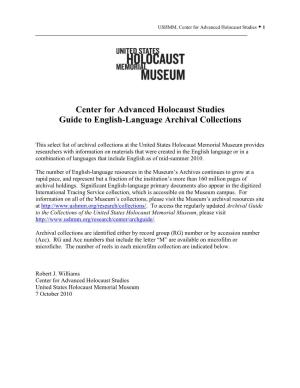 Center for Advanced Holocaust Studies Guide to English-Language Archival Collections