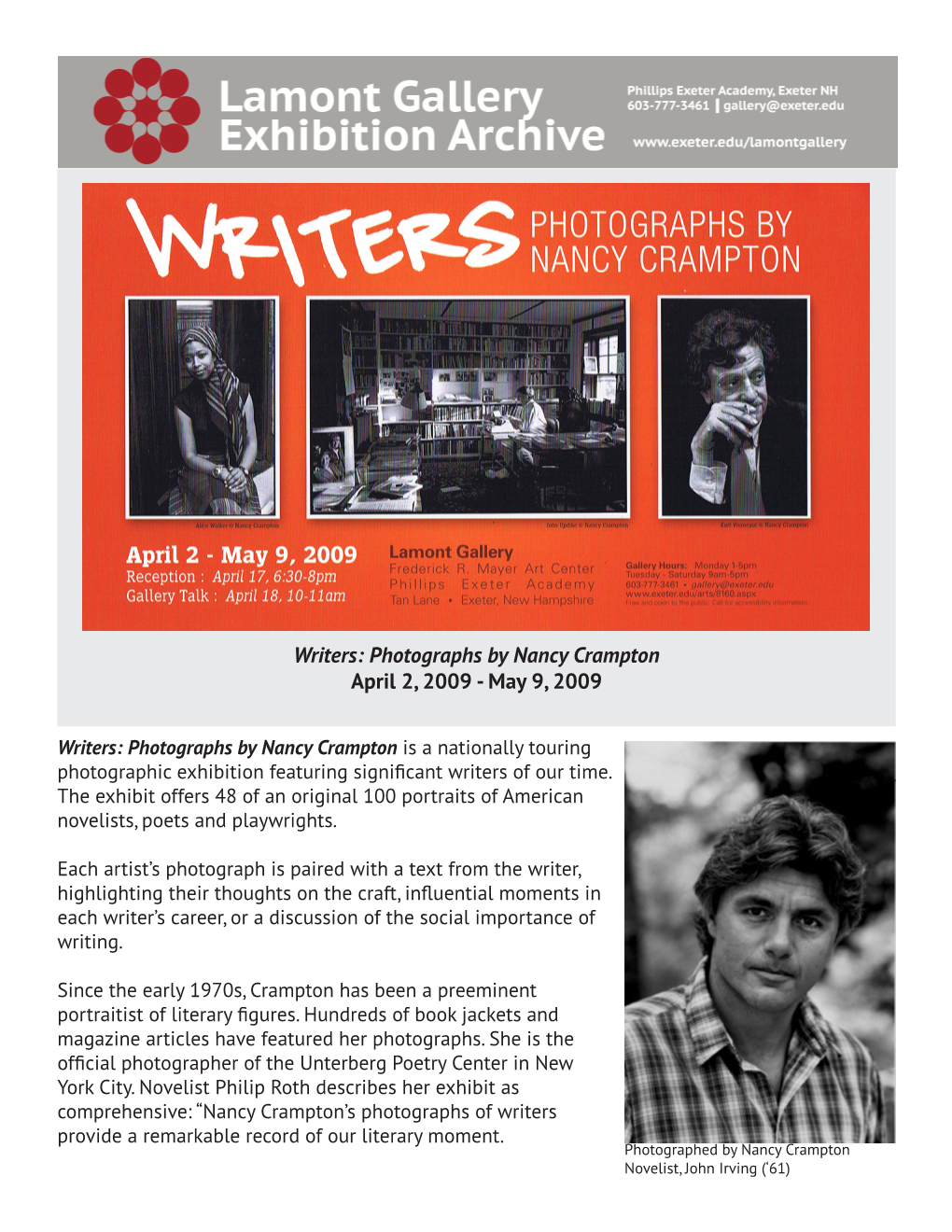 Writers: Photographs by Nancy Crampton April 2, 2009 - May 9, 2009