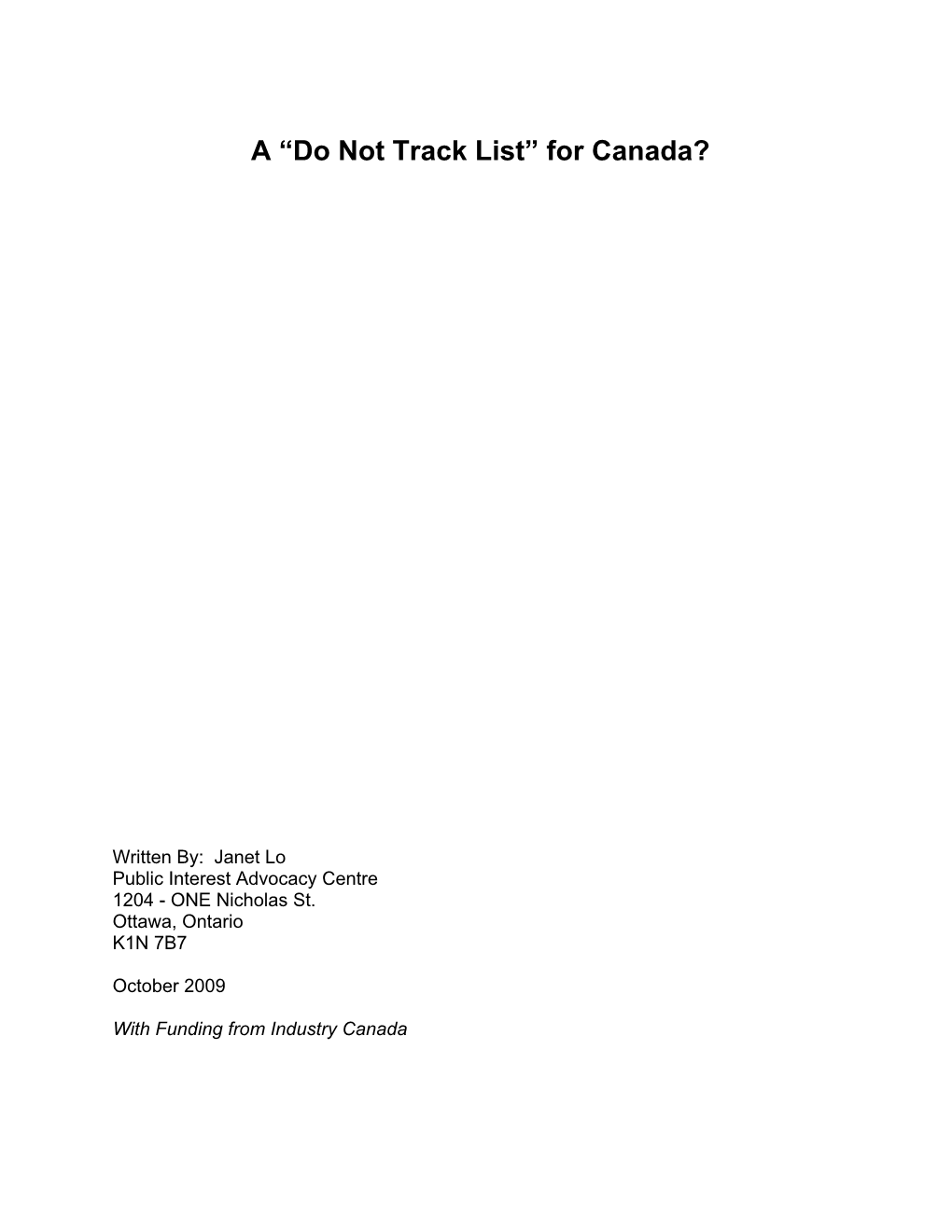 A “Do Not Track List” for Canada?