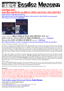 Infomail 1467: Neue Box Und DVD Von BILLY JOEL Mit PAUL Mccartney