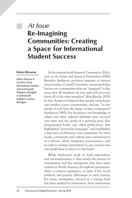 At Issue Re-Imagining Communities: Creating a Space for International Student Success