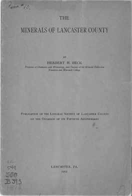 B�43 , ,.., I /\ (./I I L,., the MINERALS of LANCASTER COUNTY