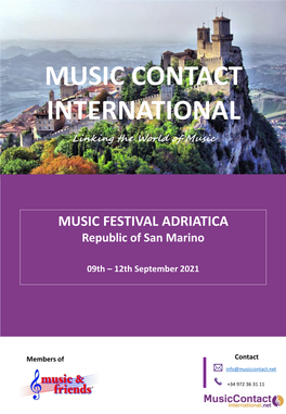MUSIC FESTIVAL ADRIATICA Brass Bands & Orchestra Meeting 09Th – 12Th September 2021
