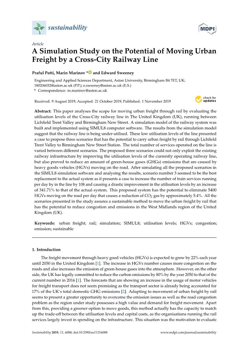 A Simulation Study on the Potential of Moving Urban Freight by a Cross-City Railway Line