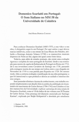 Domenico Scarlatti Em Portugal: O Som Italiano No MM 58 Da Universidade De Coimbra