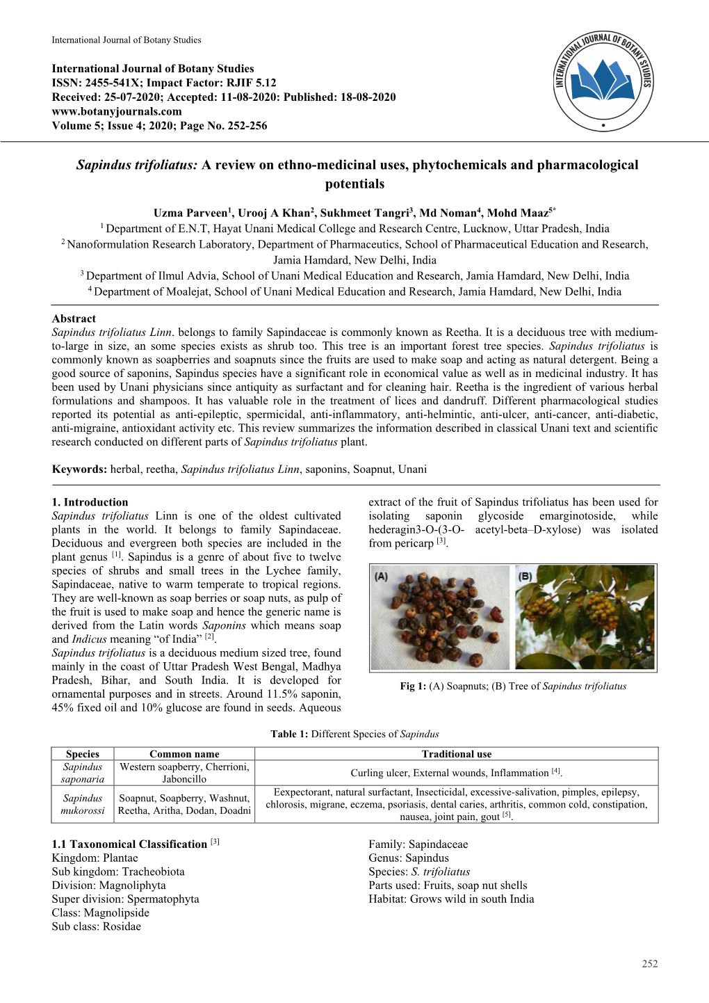 Sapindus Trifoliatus: a Review on Ethno-Medicinal Uses, Phytochemicals and Pharmacological Potentials