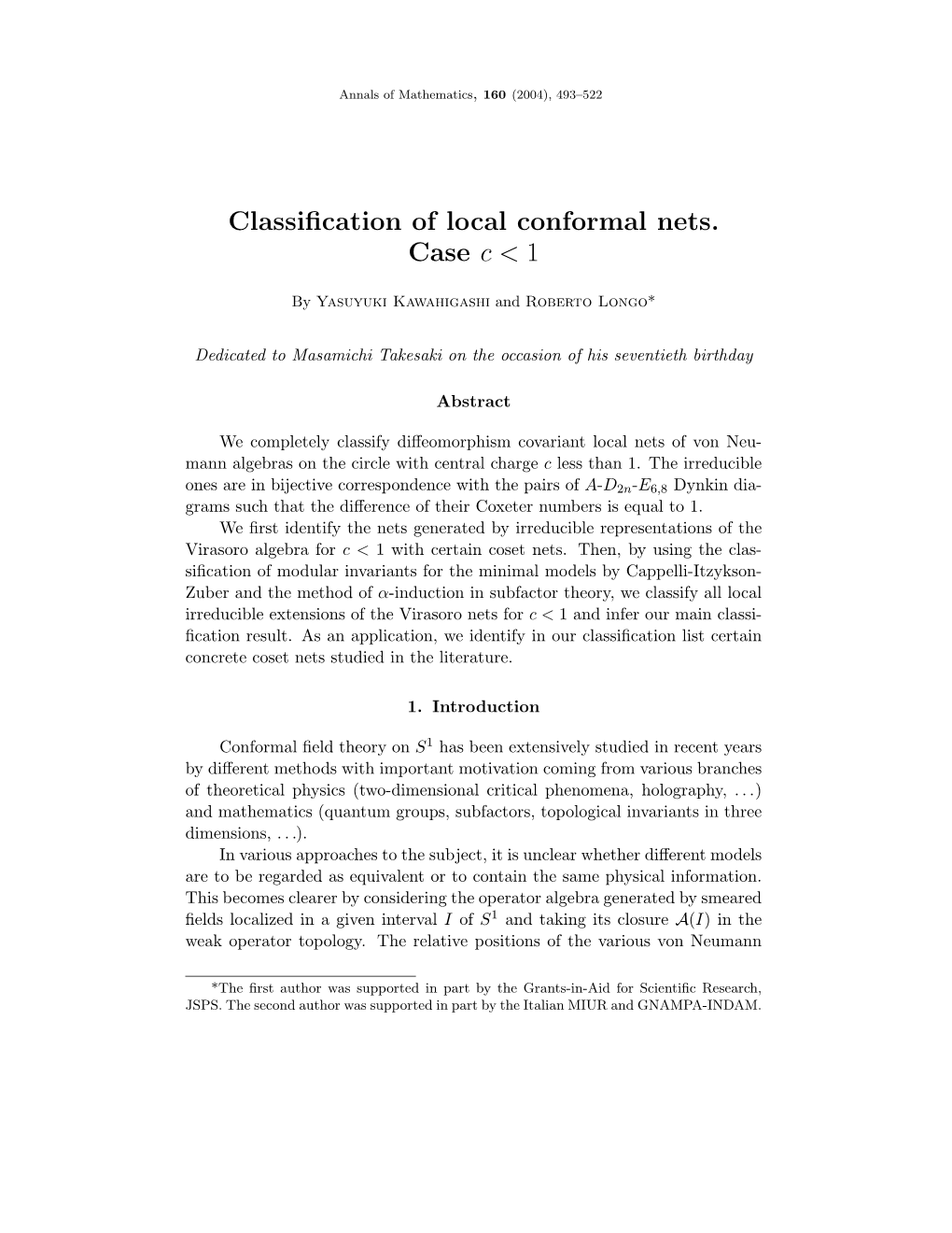 Classification of Local Conformal Nets. Case C &lt; 1