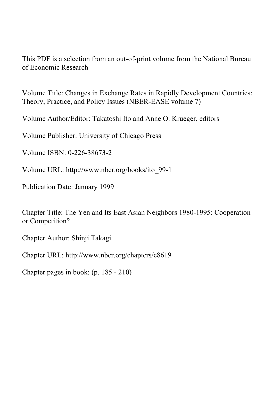 The Yen and Its East Asian Neighbors 1980-1995: Cooperation Or Competition?