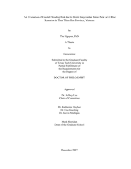 An Evaluation of Coastal Flooding Risk Due to Storm Surge Under Future Sea Level Rise Scenarios in Thua Thien Hue Province, Vietnam