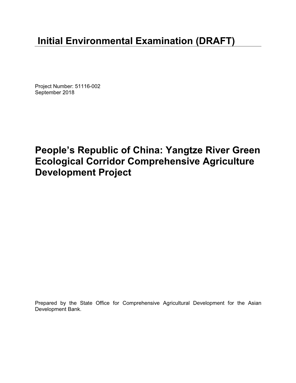 Yangtze River Green Ecological Corridor Comprehensive Agriculture Development Project