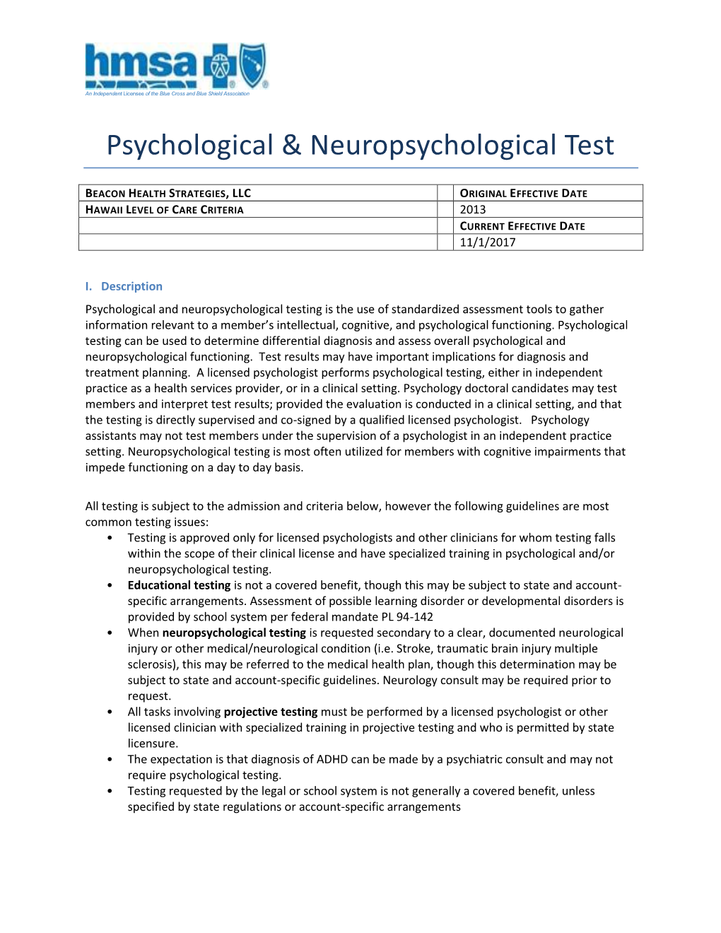 Psychological & Neuropsychological Test