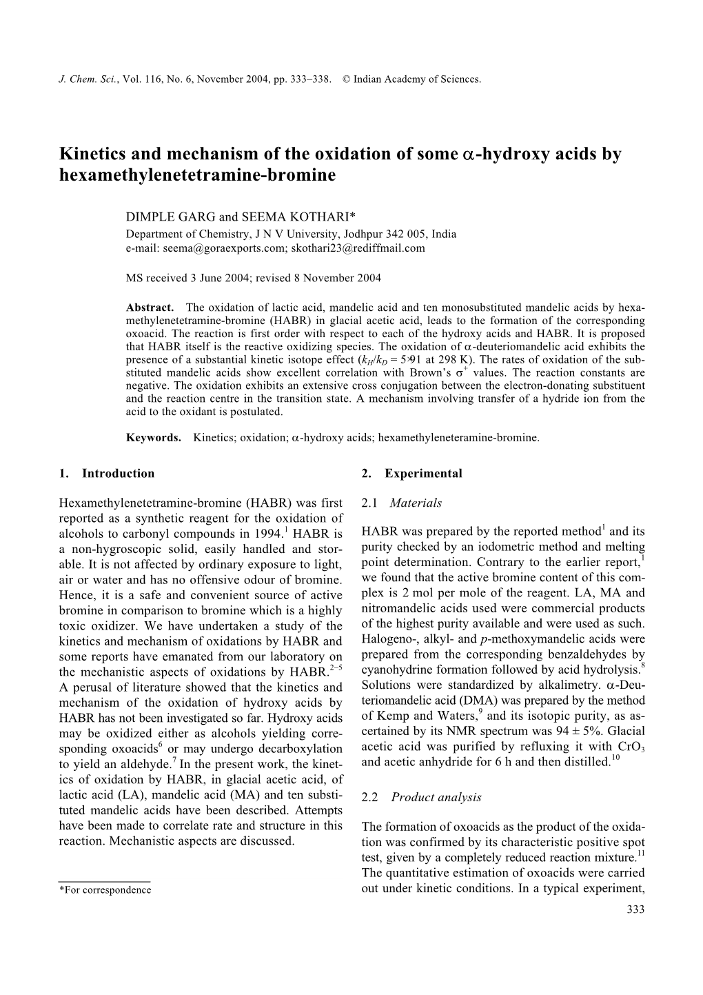 Kinetics and Mechanism of the Oxidation of Some &#X03b1