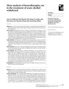 Meta-Analysis of Benzodiazepine Use in the Treatment of Acute Alcohol Withdrawal Evidence Études