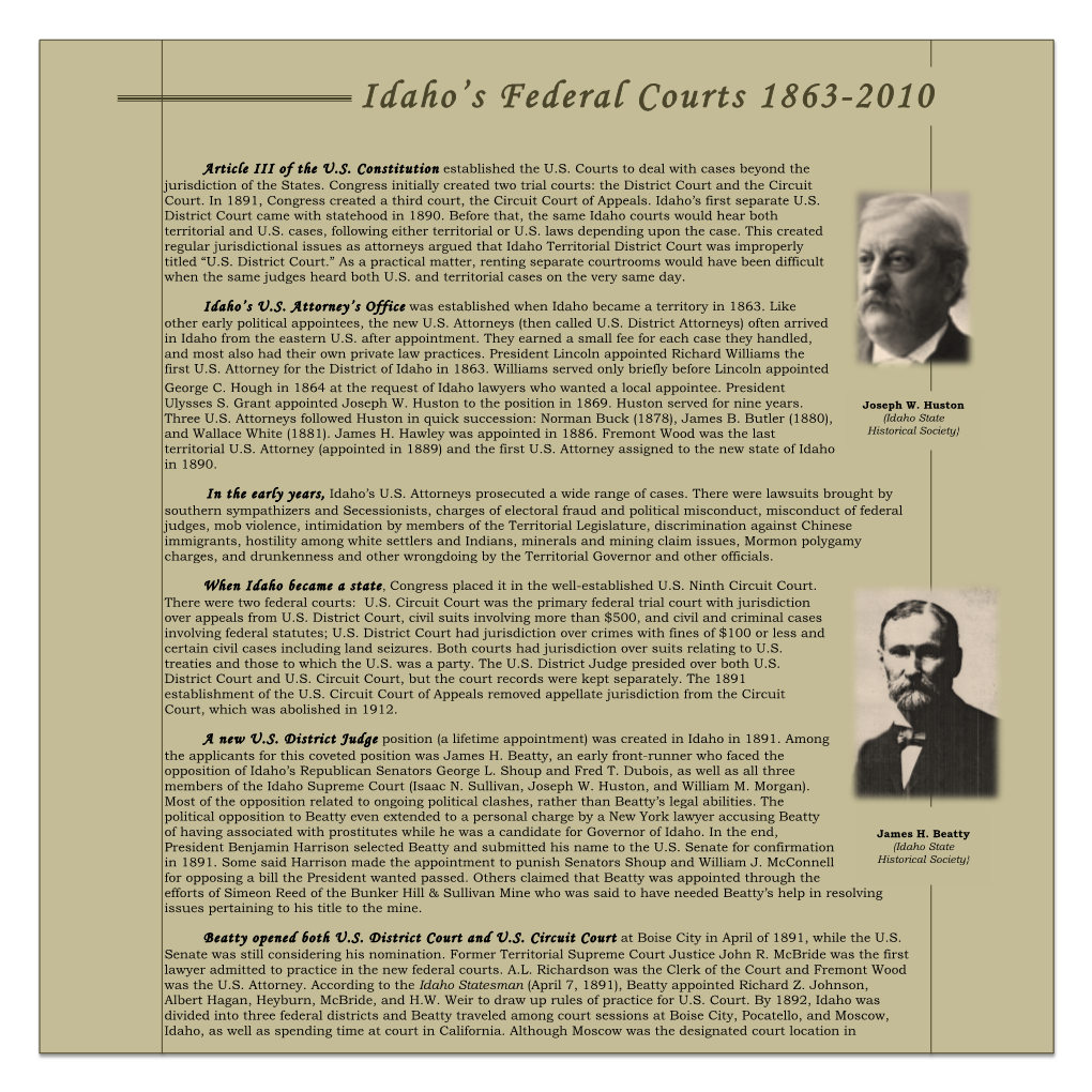 Idaho Federal Courts 1863-2010