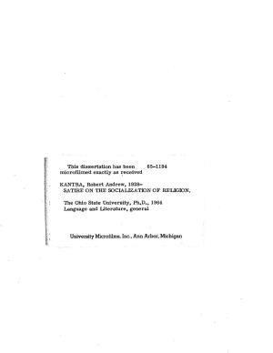 University Microfilms, Inc., Ann Arbor, Michigan SATIRE on the SOCIALIZATION of RELIGION