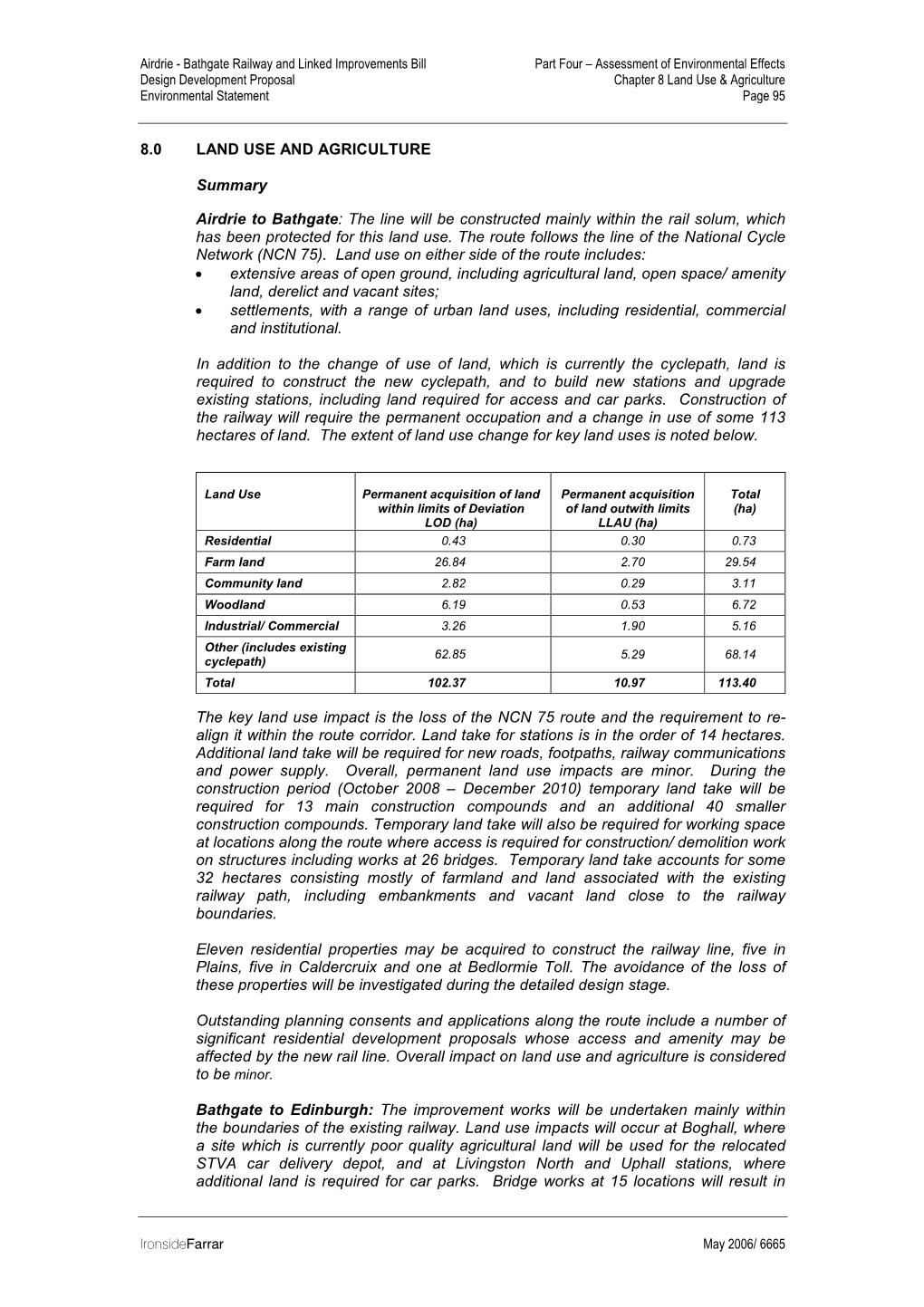 8.0 LAND USE and AGRICULTURE Summary Airdrie to Bathgate