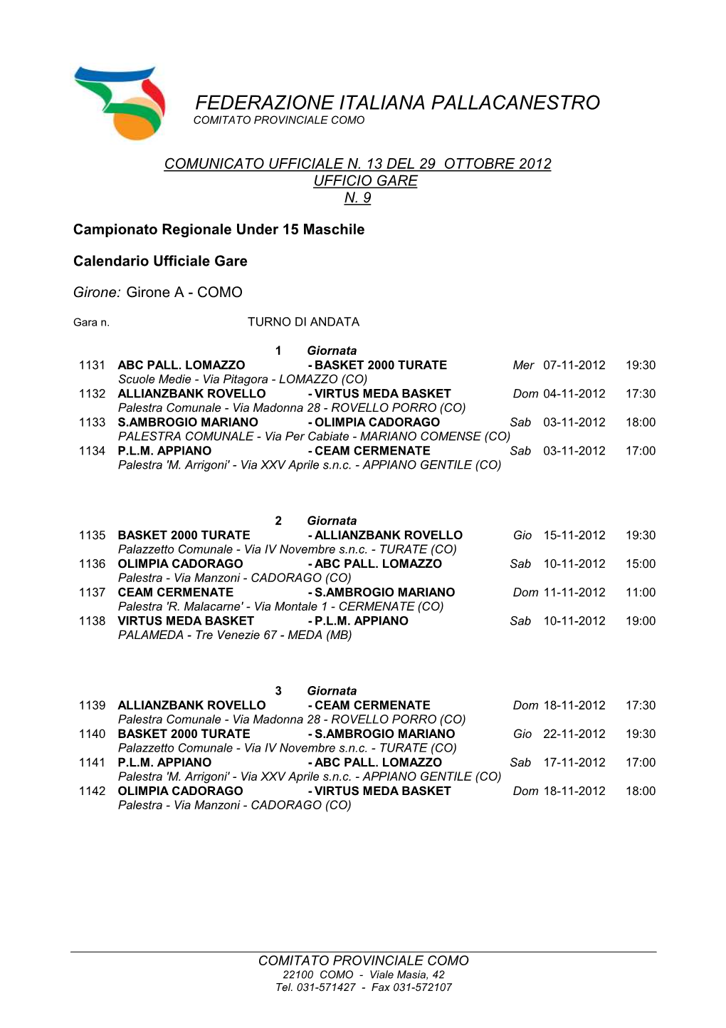 Federazione Italiana Pallacanestro Comitato Provinciale Como