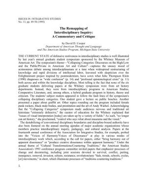 The Remapping of Interdisciplinary Inquiry: a Commentary and Critique