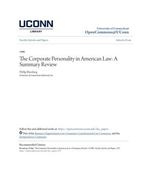 The Corporate Personality in American Law: a Summary Review