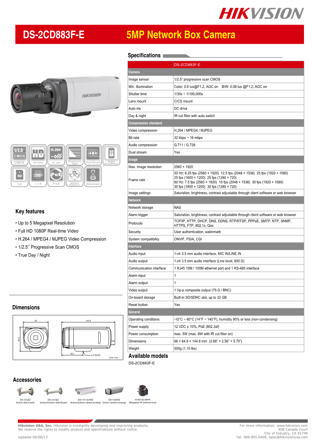 DS-2CD883F-E 5MP Network Box Camera