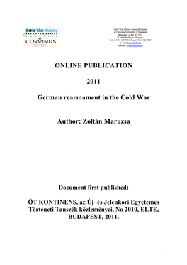 German Rearmament in the Cold War