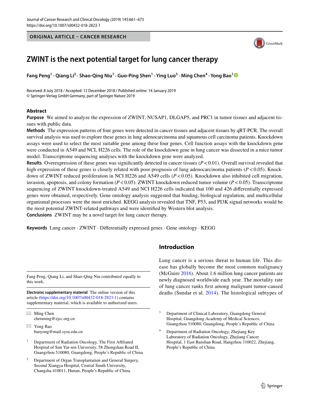 ZWINT Is the Next Potential Target for Lung Cancer Therapy