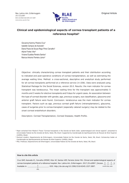 Clinical and Epidemiological Aspects of Cornea Transplant Patients of a Reference Hospital1