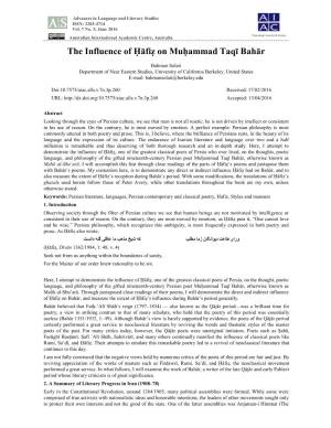 The Influence of Ḥāfiẓ on Muḥammad Taqī Bahār