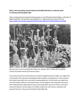 Ritual, Craft and Camping: How the Kindred of the Kibbo Kift Tried to Re-Make the World an Interview with Annebella Pollen