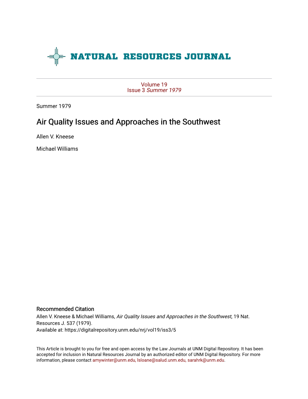 Air Quality Issues and Approaches in the Southwest