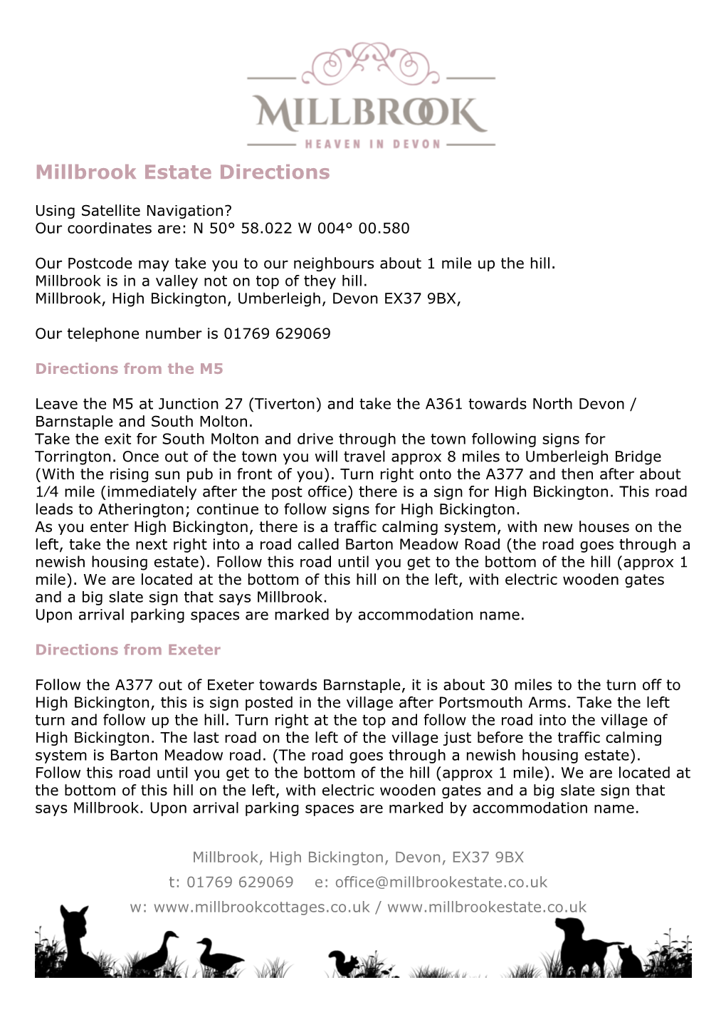 Millbrook Estate Directions