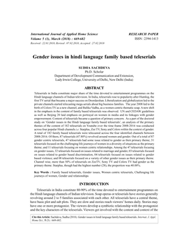Gender Issues in Hindi Language Family Based Teleserials