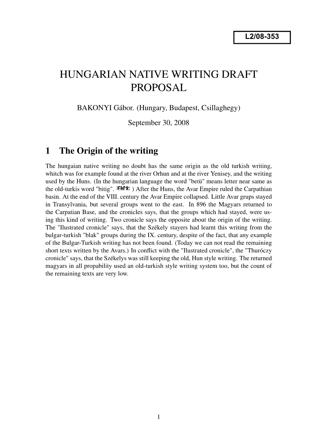 Hungarian Native Writing Draft Proposal